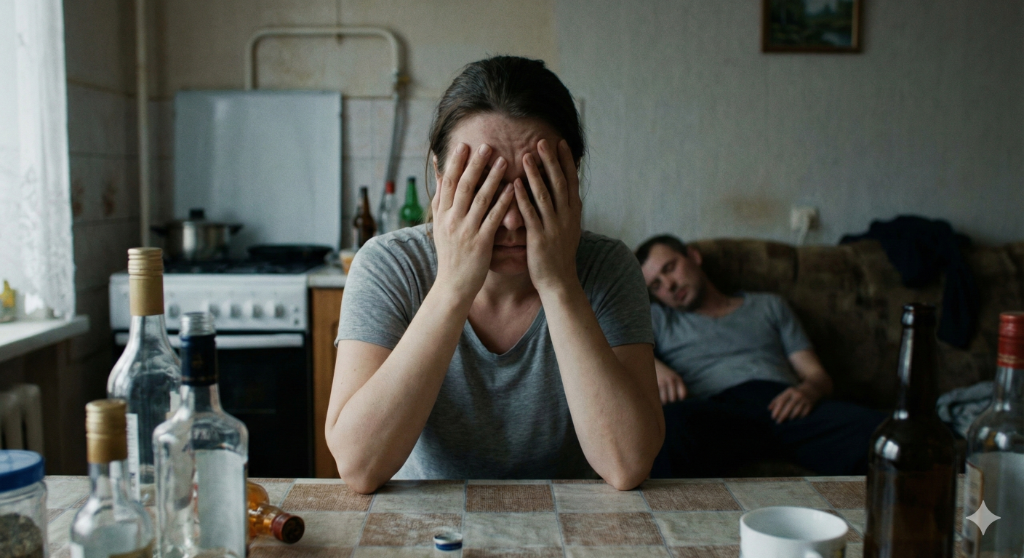 Femeie disperata din cauza dependentei de alcool a sotului